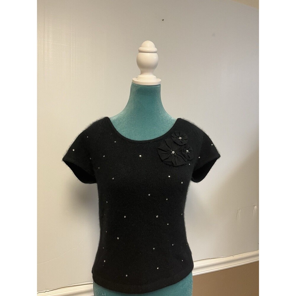 Vintage Twiggy Y2K, Whimsygoth Black Angora Embellished Sweater‎ Size L
